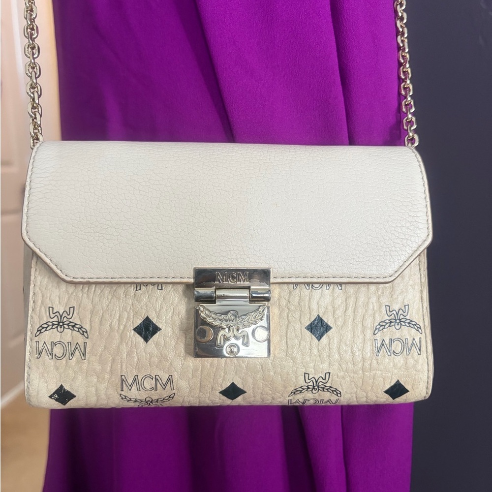 MCM Cream and Black Crossbody Bag